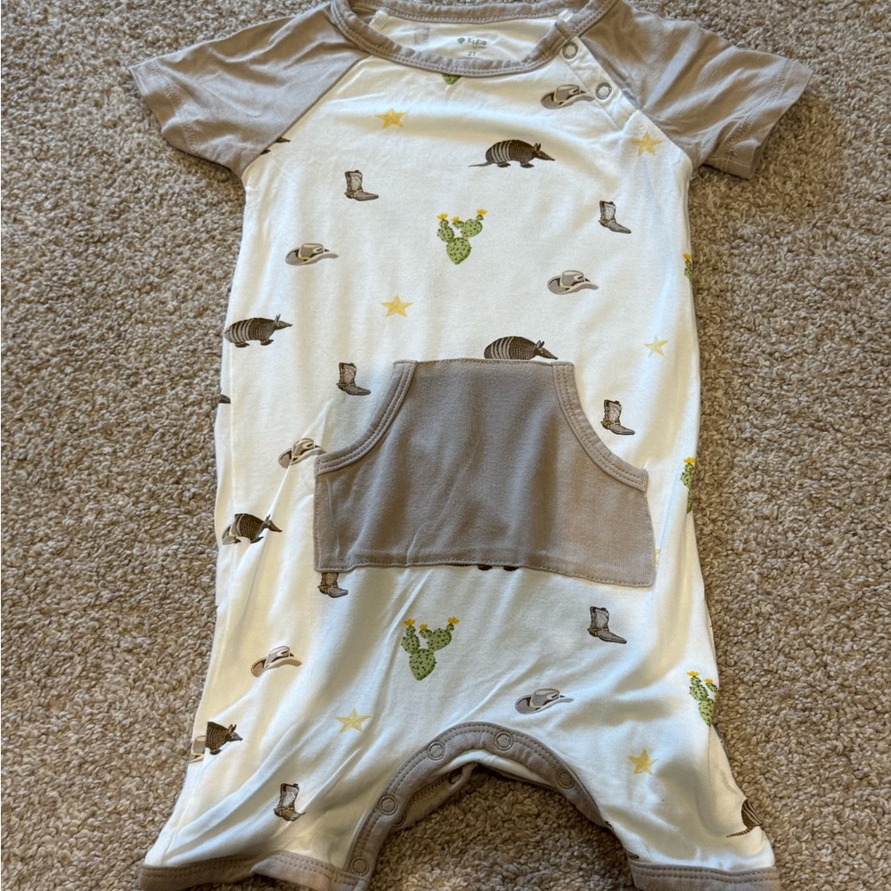 Kyte BABY Cream One-Piece Footie with Taupe Accents and Cactus Print